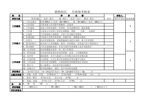 最新销售组长绩效考核表