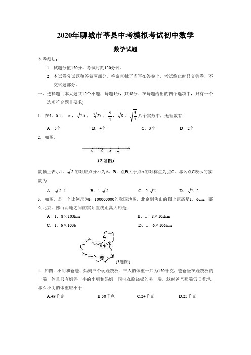 2020年聊城市莘县中考模拟考试初中数学