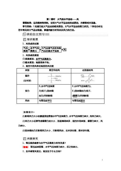 2019-2020学年新课标高中地理必修第一册：2-2-2第2课时 大气的水平运动——风+Word版含答案