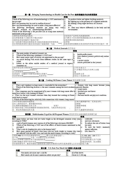 职称英语卫生类C级阅读理解考题精编版