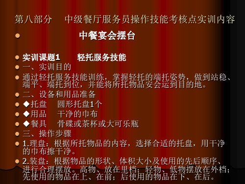 餐厅技能训练(中、高)中级餐厅服务员操作技能考核点实训内容