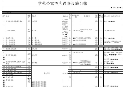 学苑公寓酒店设备设施台帐