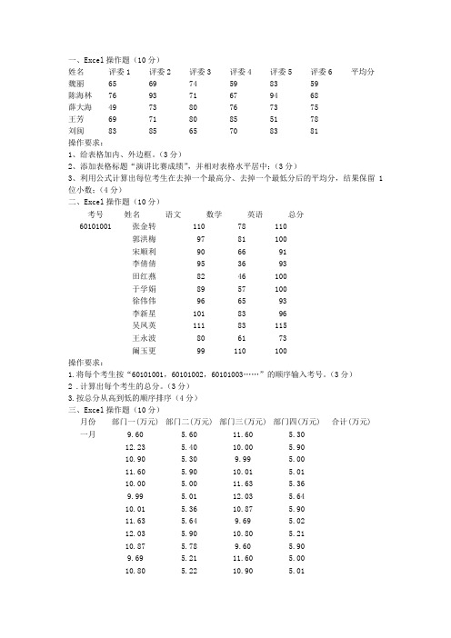 初中信息技术_中考excel操作题