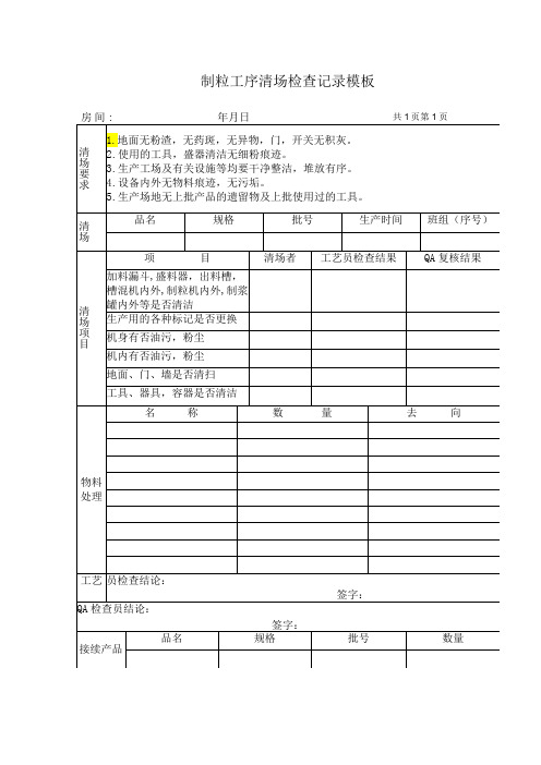 制粒工序清场检查记录模板