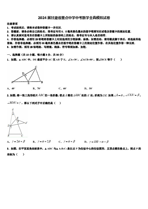 2024届甘肃省重点中学中考数学全真模拟试卷含解析