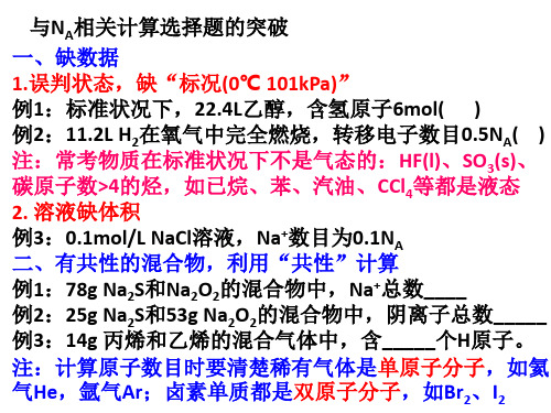 高考复习——选择题：与NA相关计算高考题解析方法