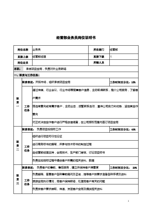 工程公司经营部业务员岗位职责说明书