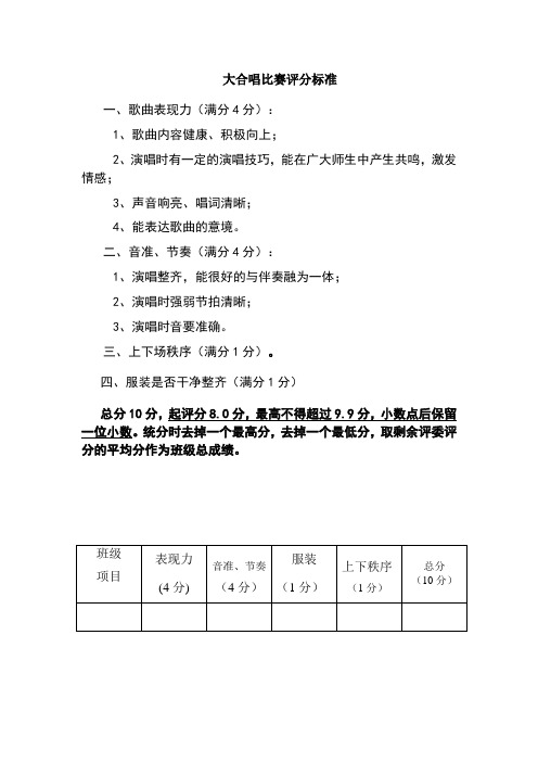 大合唱比赛评分标准