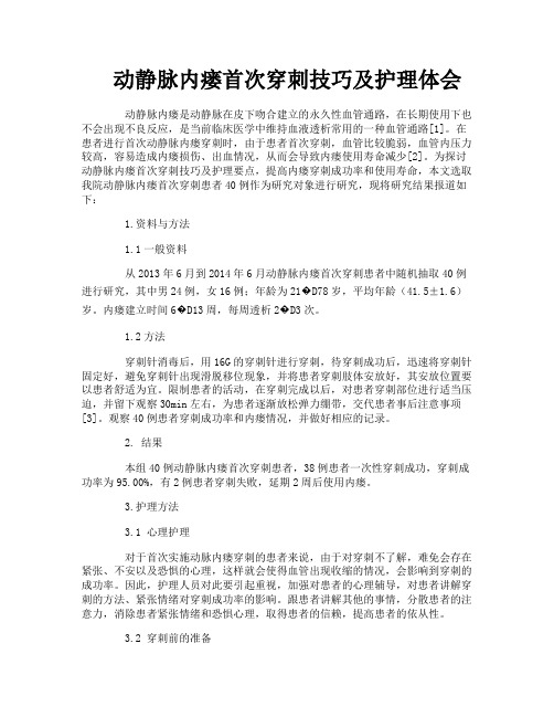 动静脉内瘘首次穿刺技巧及护理体会