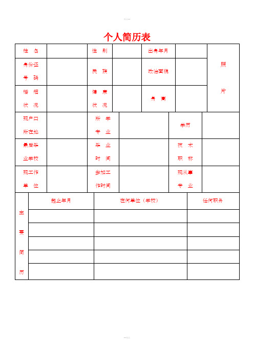 公司应聘简历表格