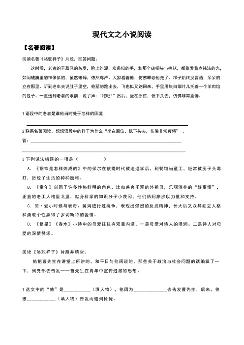 现代文之小说阅读(含考点解析和练习答案)