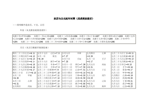 农历与公元纪年对照