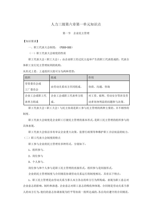 人力三级第六章第一单元知识点