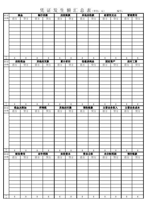 凭证发生额汇总表(纵向)