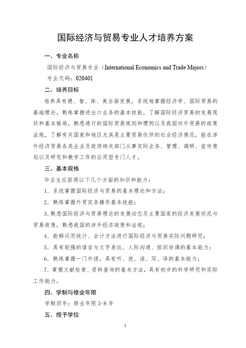 国际经济与贸易专业人才培养方案