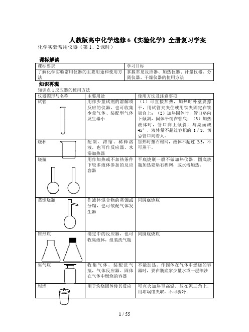 人教版高中化学选修6《实验化学》全册复习学案