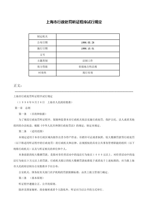 上海市行政处罚听证程序试行规定-