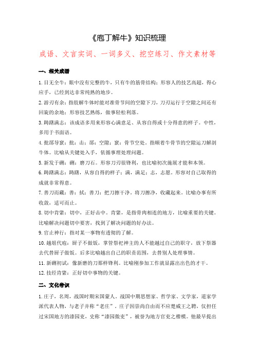 《庖丁解牛》(成语、一词多义、重点实词、情境默写)2024年高考语文课内古诗文要点梳理与素材积累