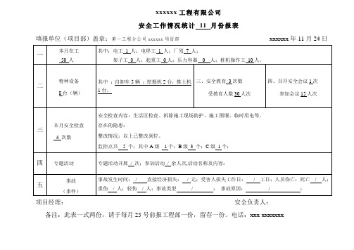 安全工作情况统计月报表