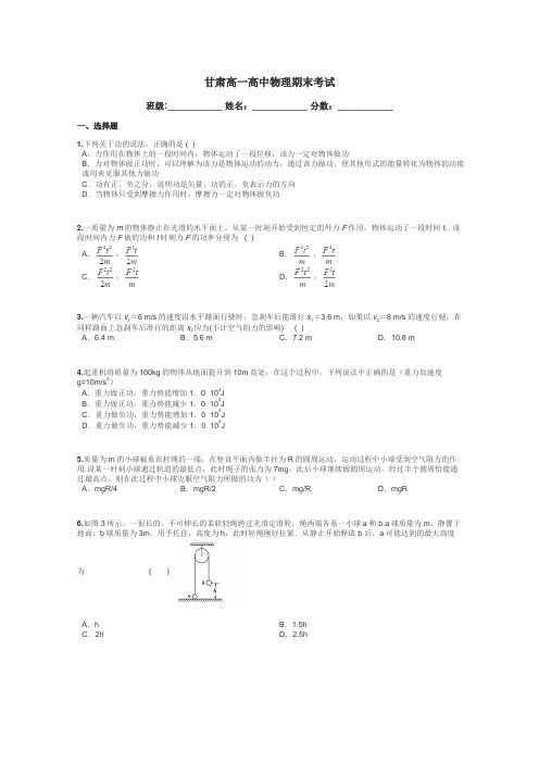 甘肃高一高中物理期末考试带答案解析
