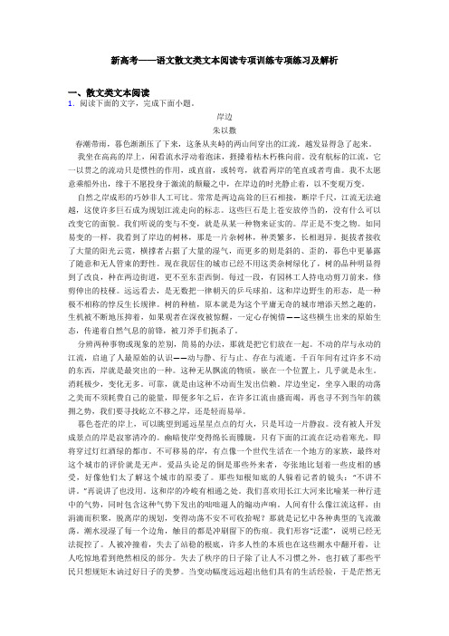 新高考——语文散文类文本阅读专项训练专项练习及解析