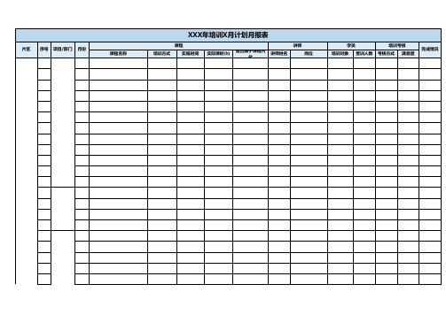 月度培训计划表格模板