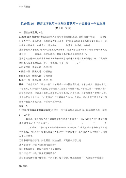 【小初高学习】高考语文精编冲刺组合练江苏专用：组合练16含解析