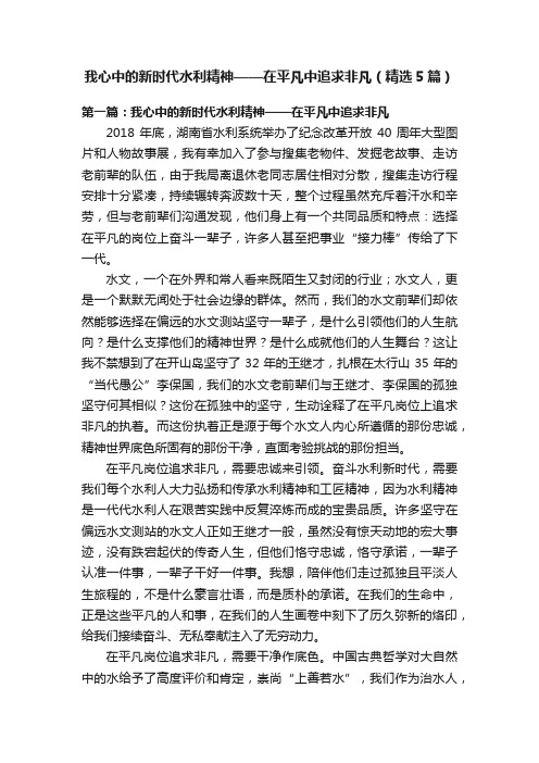 我心中的新时代水利精神——在平凡中追求非凡（精选5篇）