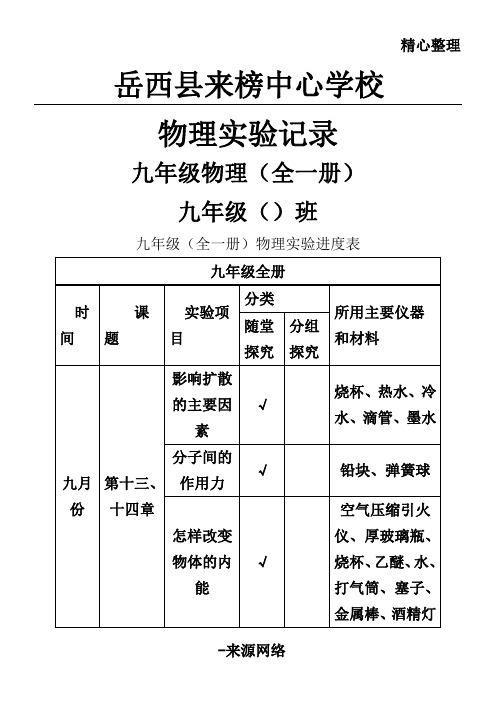 九年级初三物理(全一册物理实验记录