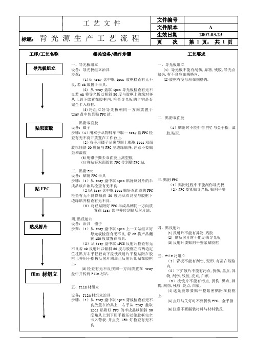 背光源生产流程及操作规范