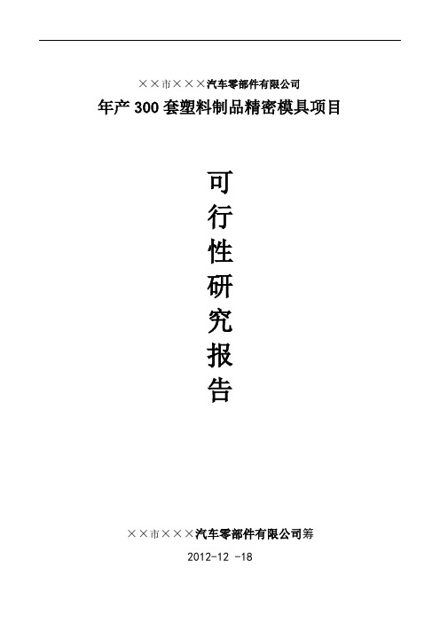 汽车零部件行业——年产300套塑胶制品精密模具项目可行性报告