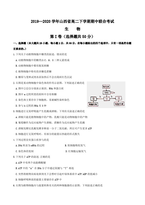 山西省2019-2020学年高二下学期期中联考生物试题 Word版含答案 (1)