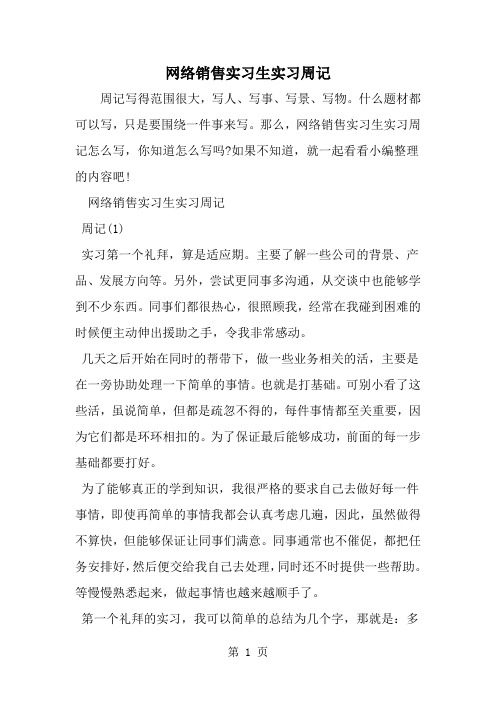 网络销售实习生实习周记5页word