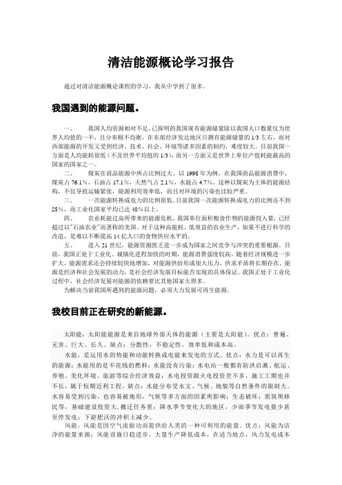 清洁能源概论学习报告