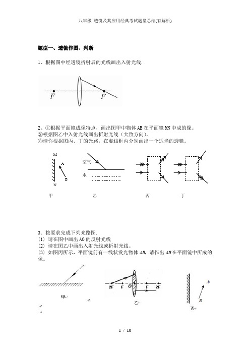 八年级 透镜及其应用经典考试题型总结有解析