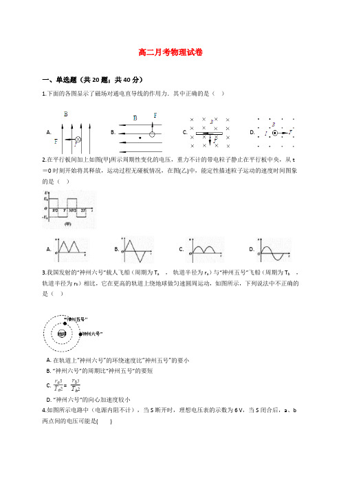 云南省普洱市景东彝族自治县第一中学2020-2021学年高二月考物理试卷