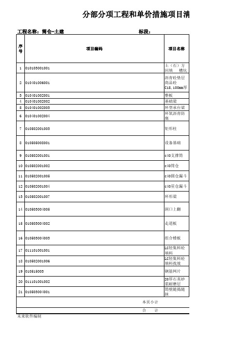 筒仓-土建-表-08分部分项工程和单价措施项目清单与计价表010111