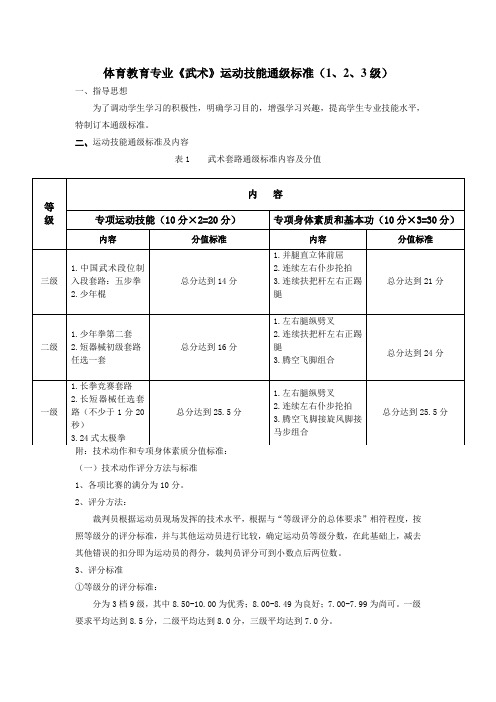 体教《武术》运动技能通级标准(1、2、3级)