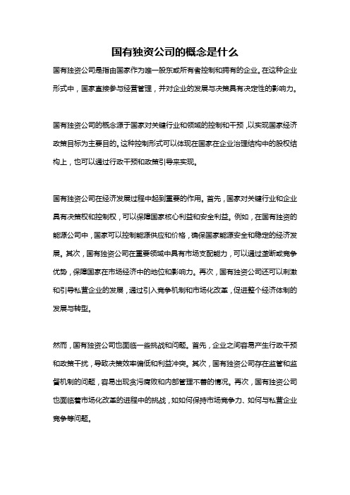 国有独资公司的概念是什么