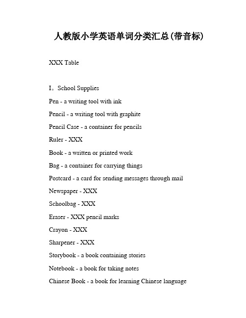 人教版小学英语单词分类汇总(带音标)