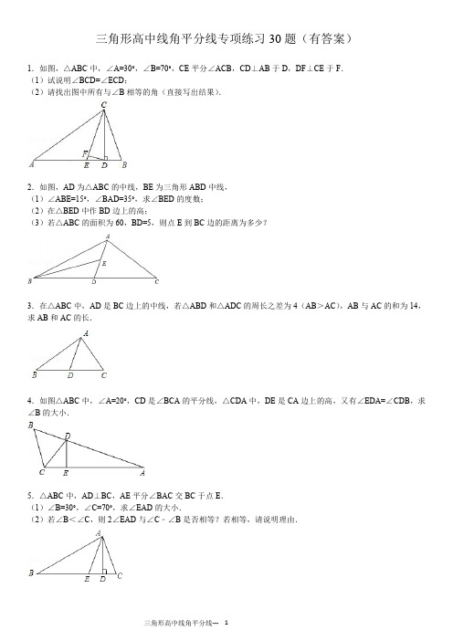 三角形中线高角平分线的专项练习30题(有答案)ok