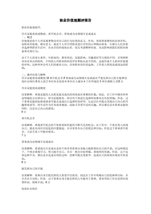 【免费下载】职业价值观测评报告