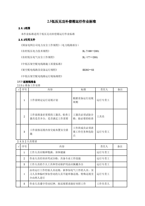 低压无功补偿箱运行作业标准