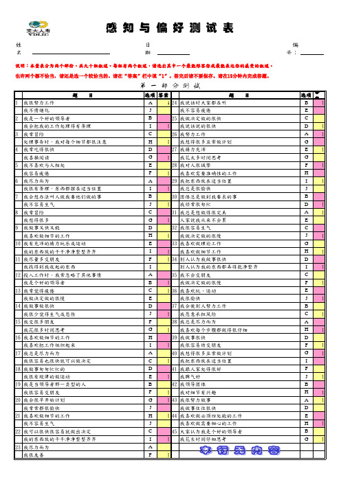 感知与偏好测试表