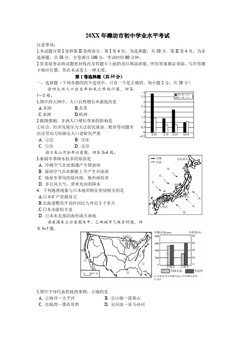 潍坊市初中学业水平考试地理试题附答案