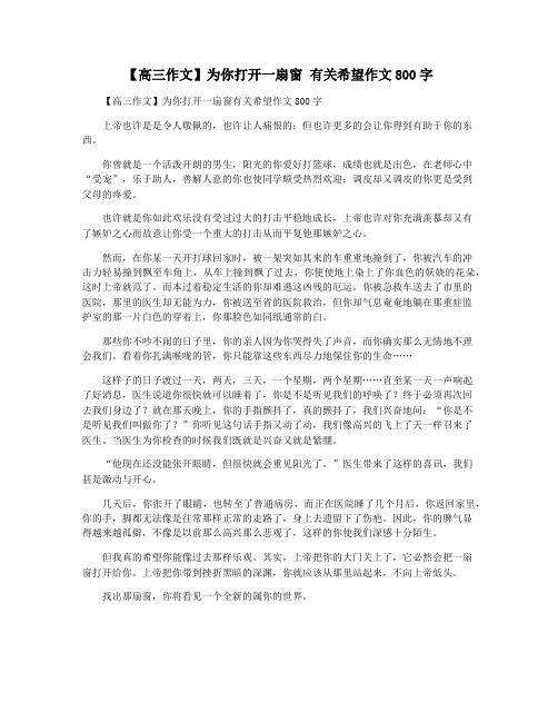 【高三作文】为你打开一扇窗 有关希望作文800字