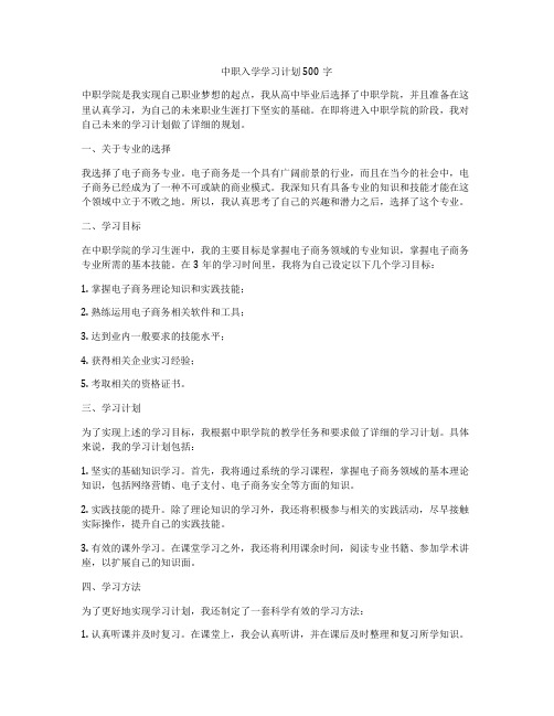 中职入学学习计划500字