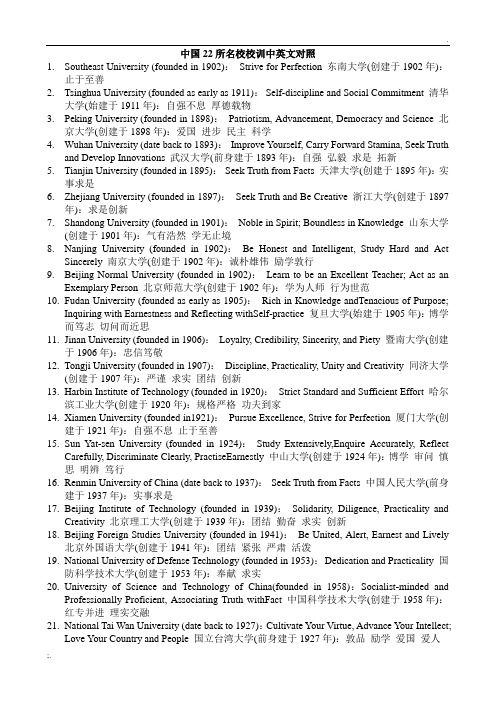 中国23所名校校训中英文对照