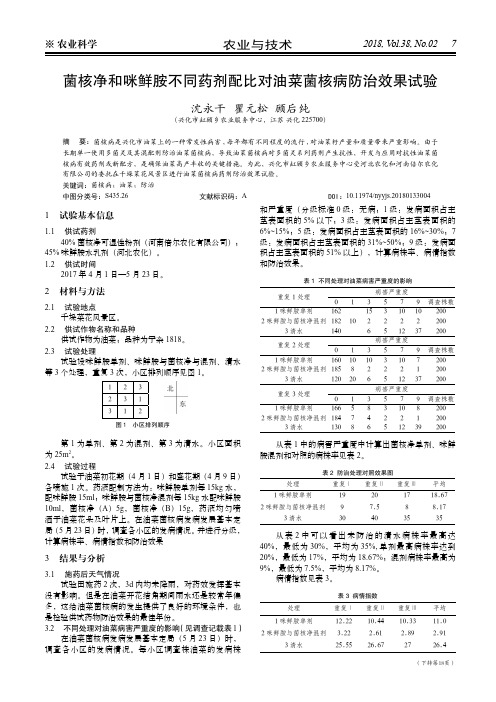 菌核净和咪鲜胺不同药剂配比对油菜菌核病防治效果试验