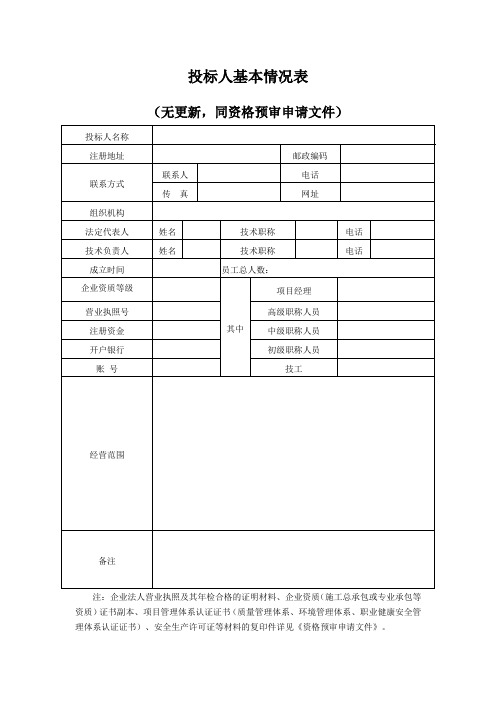 投标人基本情况表-模板